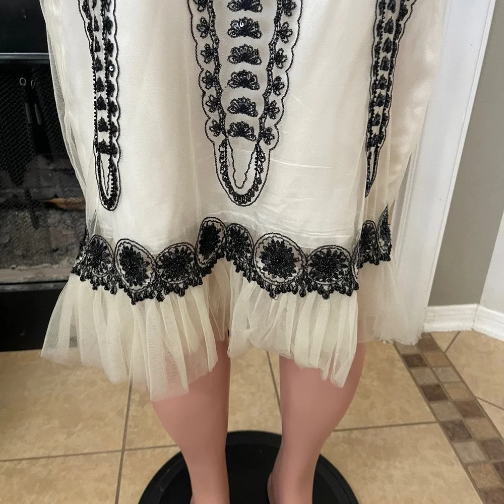 SHANI designer nylon Fairy‎ beaded cream black embroidery sequin ruffle skirt 10